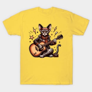 Devon Rex Cat Playing Guitar T-Shirt